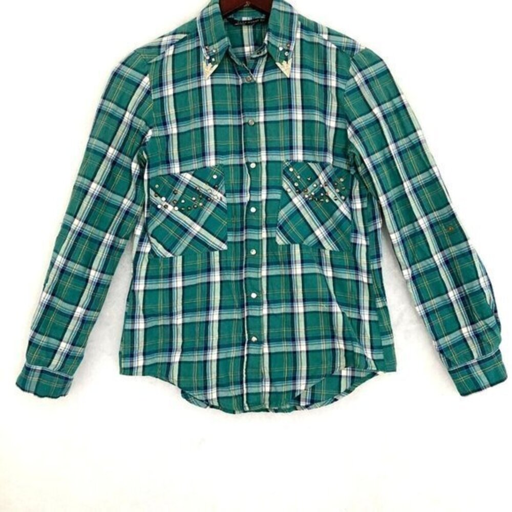 Zara Womens Shirt Size XS Long Sleeve Button Up Studded Collar Tips Western READ